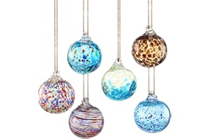 VOREEN Set 6 Hand-Blown Glass Ornaments Balls Witches Ball Hanging Glass Gazing Ball Friendship Balls for Outdoor Garden Patio Window Home Décor, Gift for Mom Wife Friend