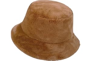 NTLWKR Winter Faux Fur Bucket Hat, Fluffy Fuzzy Warm Hats, Plush Fisherman Cap, Furry Puffy Hats for Women