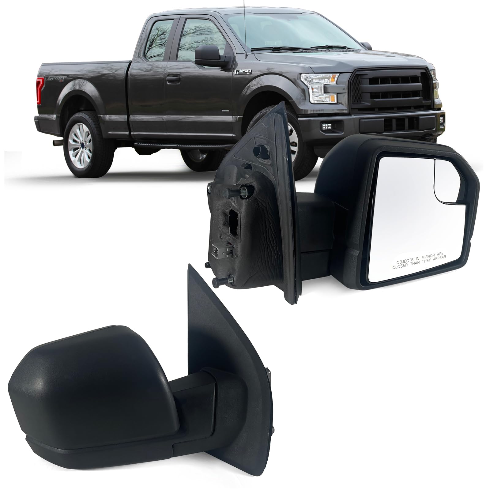 Photo 1 of ** USED** Lqito Right Passenger side Mirror with Power Glass, Outdoor Temperature Sensor and Manual Folding Fits 2015-2020 Ford F150 Without Turn Signal, Non-Heated Replace JL34-17682-BG (5 Pins)