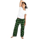 Leveret Womens Pajama Pants Cotton Flannel Sleep Pj Bottoms Black & Green Plaid (Size Large)