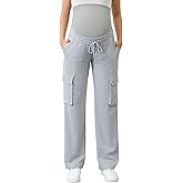 FABRACK Women's Maternity Cargo Pants Sweatpants Over The Belly Casual Comfy Drawstring Pregnancy Pants with 4 Pockets