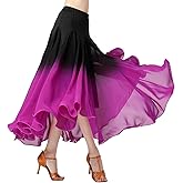Qsuccua Female Ballroom Swing Skirt - Modern Dance Performance Skirt with Gradient Color, Long
