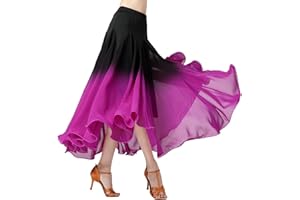 Qsuccua Female Ballroom Swing Skirt - Modern Dance Performance Skirt with Gradient Color, Long
