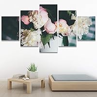 SIGNWIN 5 Panel Canvas Wall Art Modern Art Bohemian Bouquet Colorful Cool Floral Group Multicolor Photography Realism for Home Decorations Ready to Hang - 60
