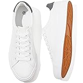 Rominz Mens White Canvas Shoes Fashion Low Top Canvas Sneakers Casual Tennis Shoes Lace-Up Walking Shoes for Men