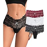 ZZSHLMY Womens Sexy Thongs Lace Panties Underwear Low Rise Plus Size Underpants Pack of 1-3