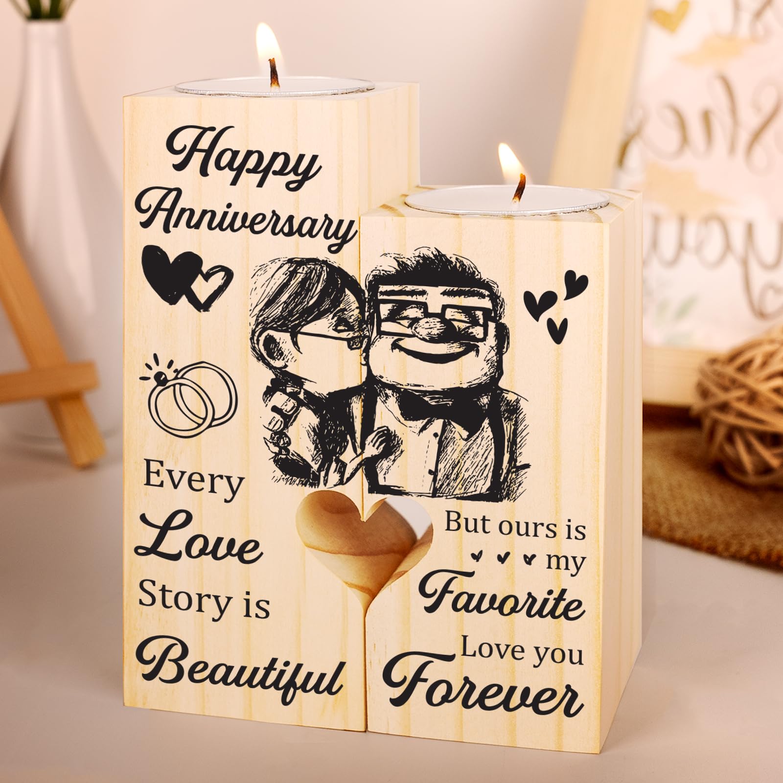 Happy Anniversary Wedding Gifts for Wife or Husband, Couples Gift Candlestick, Wedding Anniversary Presents for Parents, Her, Him, Girlfriend, Boyfriend, Mum and Dad