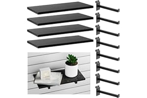 WETOECOTEC Wood Slatwall Shelves, Slat Wall Shelf Slatwall Acccessory for Garage, Home Improvement, Retail Display (4, 16''x8'')