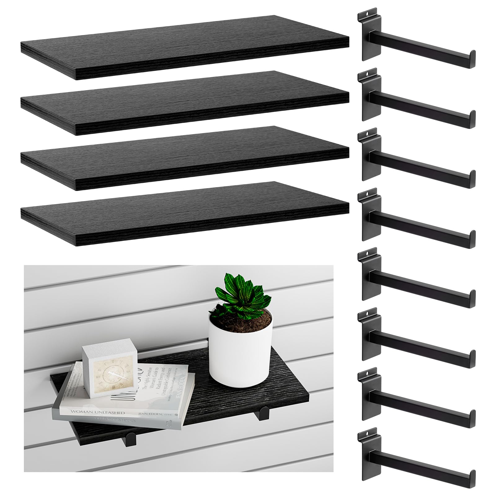 Photo 1 of WETOECOTEC Wood Slatwall Shelves, Slat Wall Shelf Slatwall Acccessory for Garage, Home Improvement, Retail Display (4, 16''x8'')