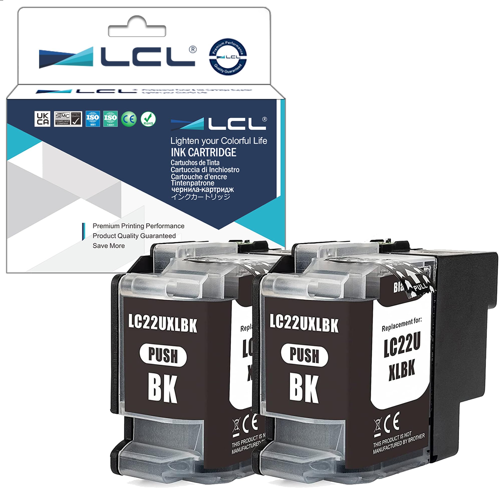 LCL LC22U Ink Cartridge Replacement for Brother LC22U LC22UBK XL High Yield for DCP-J785DW MFC-J985DW (2PK Black)