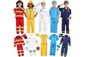 SPLAYTAP Toddler Dress Up Clothes Kids Boys Costumes for Play 5 Sets Includes Astronaut Doctor Firefighter Construction Police Kids Toddlers Boys Halloween Costumes Birthday Gifts for Age 3 4 5 Year Old