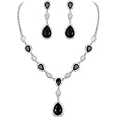 EleQueen Women's Cubic Zirconia Teardrop Y-Necklaces Dangle Earrings Jewelry Sets for Brides Bridesmaids