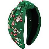 CAVETEE Headband for Women, Christmas Tree Bow Snowflake Jeweled Knotted Headband for Decorations Gifts (Green, Onesize)