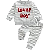 KtwHarnu Toddler Baby Boy Valentines Day Outfit Lover Boy Embroidery Waffle Knit Long Sleeve Sweatshirt and Pants Set