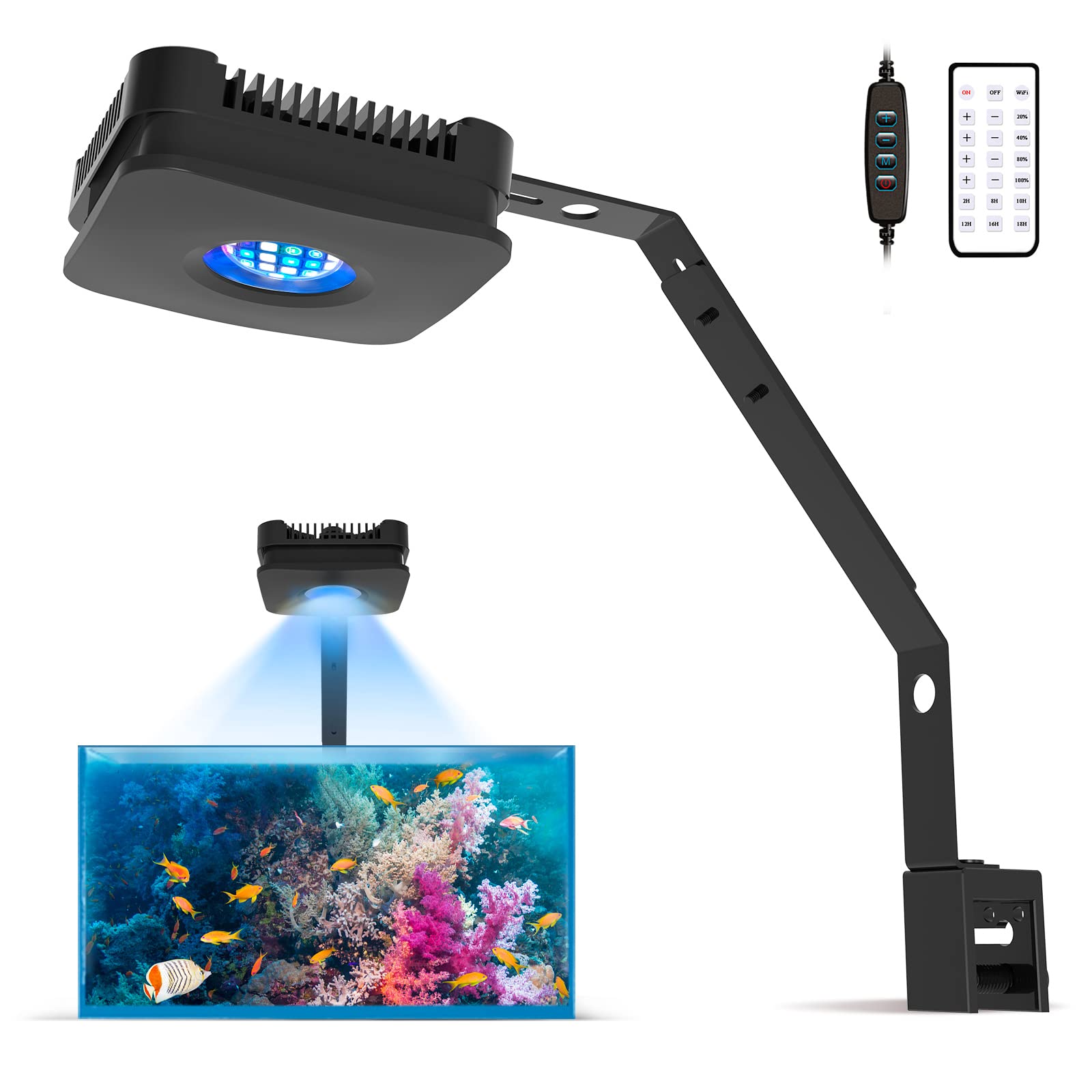 Lominie Aquarium LED Light, RF Remote Dimmable Fish Tank Light with Bracket for Saltwater Fish and Reef Coral Tank Full Spectrum Aquarium (Pxie30 Marine) (P30 Saltwater)