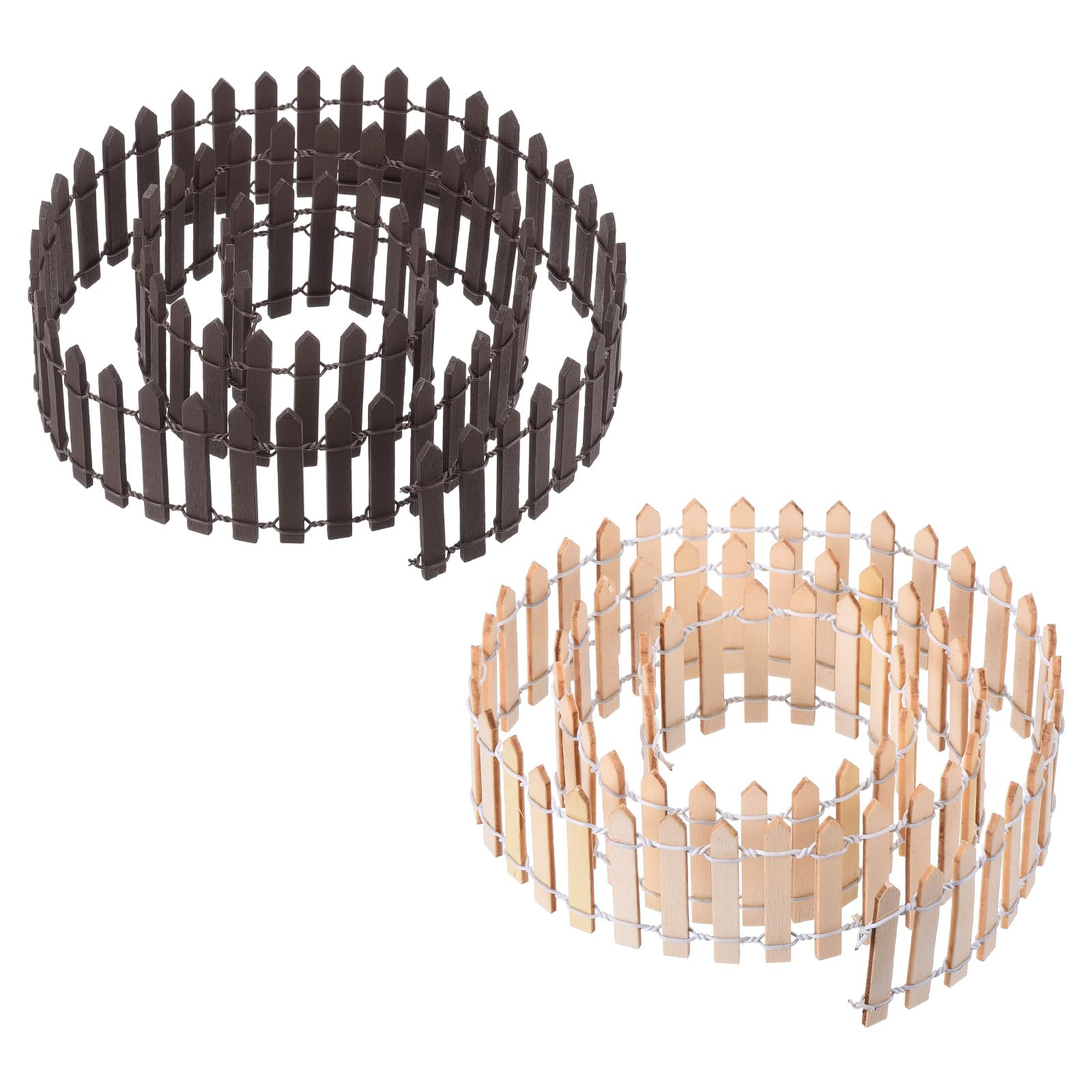 PATIKIL 39" L x 2" H Miniature Fairy Garden Fence, 2 Pack Mini Ornament Wood Picket Fence for DIY Dollhouse Garden, Brown/Natural Color