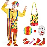 FonteeUS Clown Costume Set - Adult Clown Clothes, Wig, Mask, Nose, Bag, Shoes - Circus Props, Carnival Cosplay