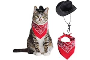 AWOCAN Dog Cowboy Hat Cat Cowboy Hat Mini Cowboy Hat for Dogs Cat Pet Cowboy Costume with Bandana Scarf Holiday Halloween Pet Party Decoration (Black, Small)