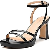 SKYSTERRY Strappy Platform Heels for Women Chunky Block High Heeled Sandals Square Open Toe Ankle Strap Heel Sandals for Wedding Party Prom 3 Inch