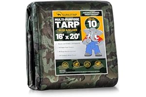 SUNLITAP 10 Mil Heavy Duty Waterproof Tarps, 16x20 Ft Finished Size Tarps, Premium Tarp with Metal Grommets & Reinforced Edge