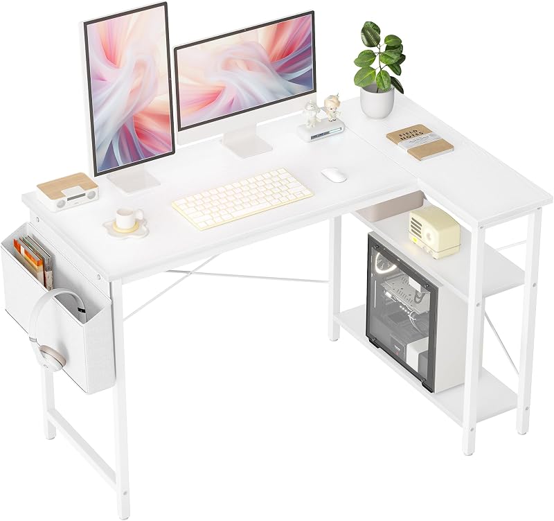 BEXEVUE L Shaped Corner Desk 120x70 cm White Computer Gaming Desk