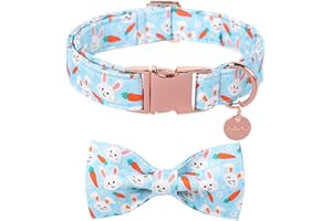 UP URARA PUP Easter Dog Collar With Bow Tie, Cotton Carrot Bowtie for Large Girl Boy Dog, Cute Bunny Pet Collar With Metal Buckle, Gift, M