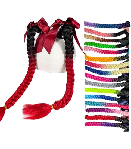 2PCS Helmet Hair Helmet Pigtails Gradient Ramp Helmet Braids Ponytail With Suction Cup For Motorcycle Bike I.1179848873