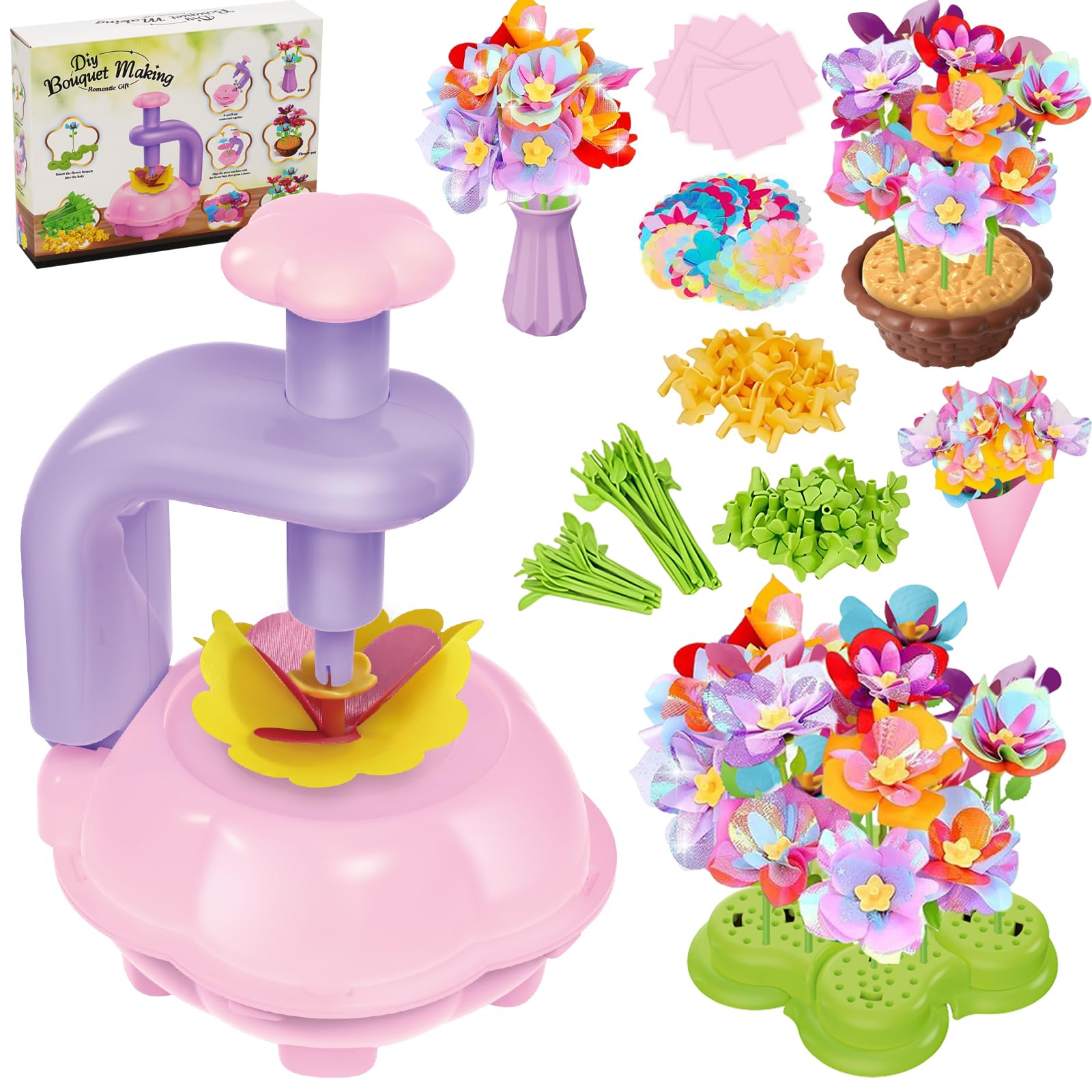 Arkyomi DIY Flower Bouquet Kit for Kids, Art Craft Kit, Fabric Flower Making Kit for Kids, Educational Christmas Birthday Gifts for Ages 3 4 5 6 7 8 Year Old Girls