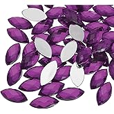 MECCANIXITY 50Pcs Acrylic Horse Eye Gems 7x15mm Flat Back Artificial Rhinestones for DIY Crafts Bead Wedding Party Face Painting Jewelry Making Lilac