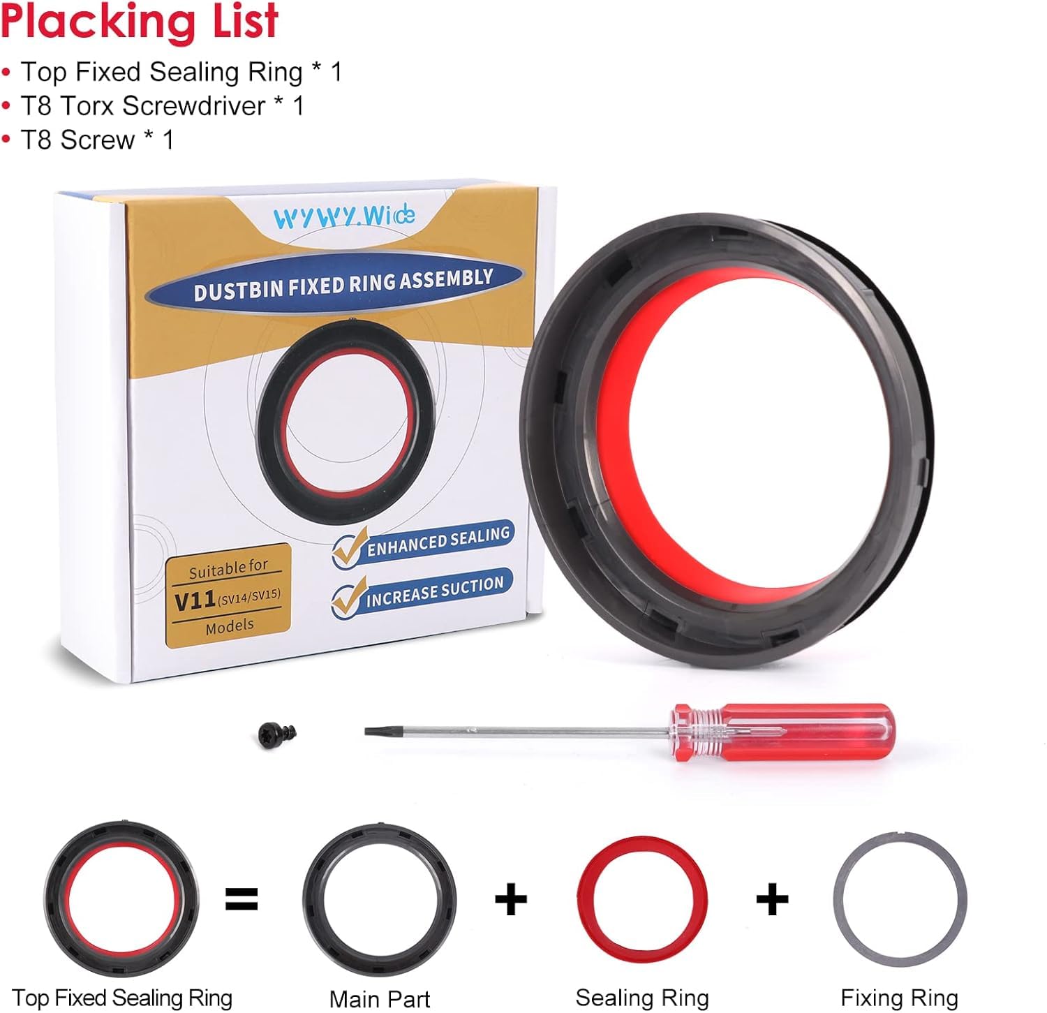 Dust Bin Top Fixed Sealing Ring Compatible with Dyson V11 V15 SV14 SV15 SV22 Vacuum Cleaner Dust Bucket/Dirt Cup Replacement Parts, Vacuum Cleaner Repair Accessories