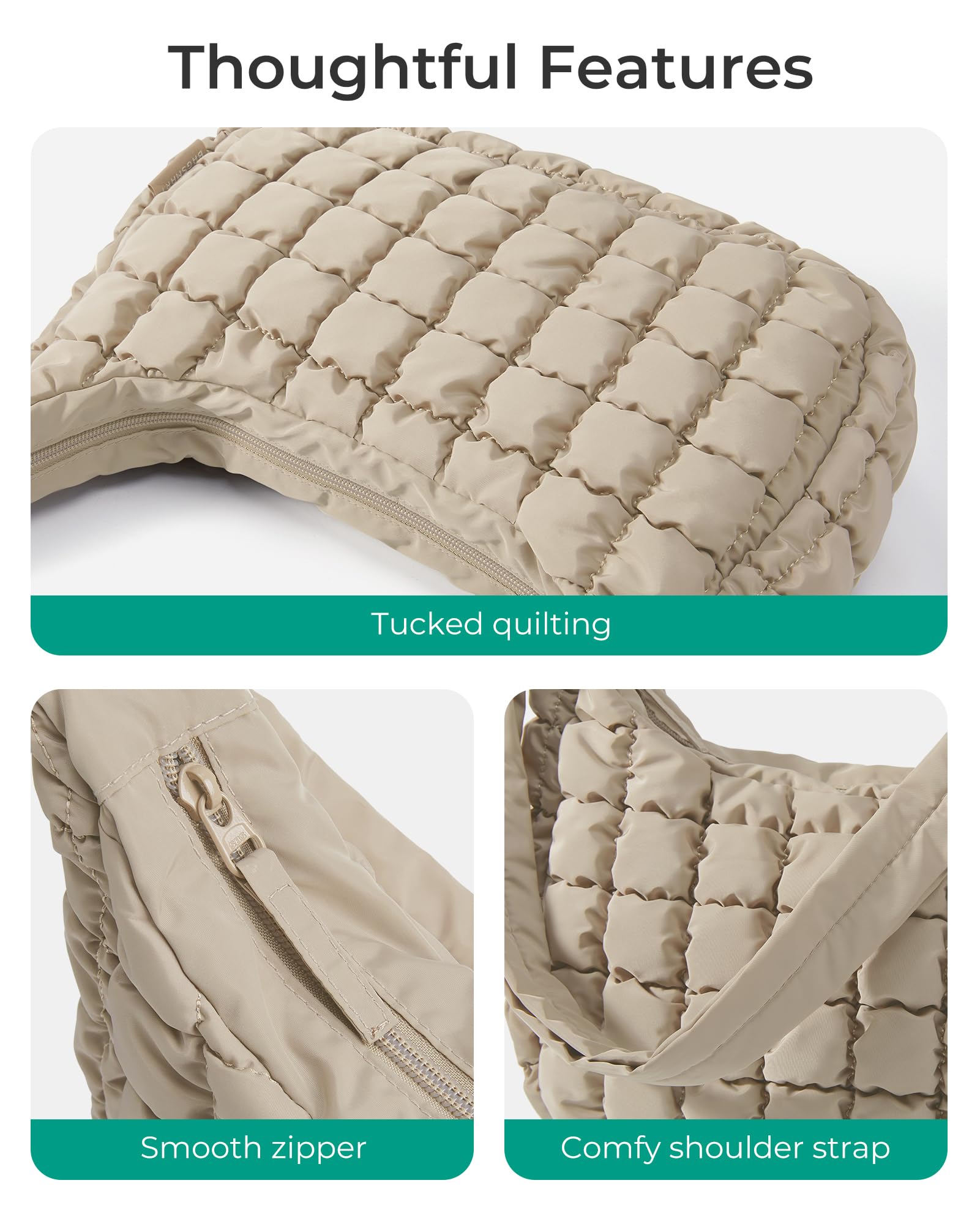 BAGSMART Quilted Puffy Crossbody Bag for Women, Medium Cute Hobo Shoulder Purse Soft Fluffy Handbag for Daily Use