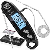 Vuwwey Instant Read Meat Thermometer Digital for Cooking with Dual Probe | Large Backlit, 40" Long Wire Probe, Food Thermometer for Grilling, Smoker, BBQ, Candy, Baking, Kitchen, Commercial Bakeware