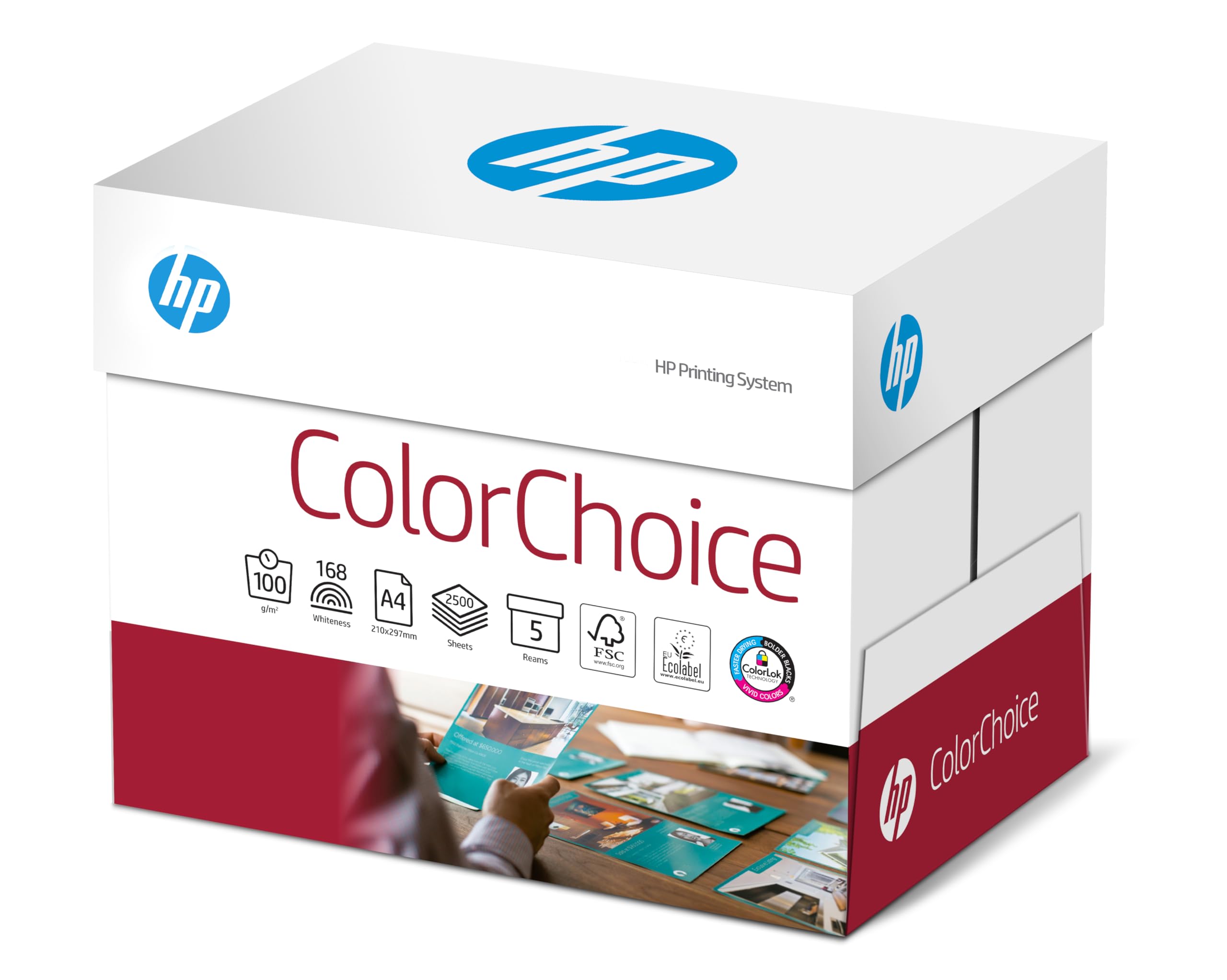 Hewlett Packard 100gsm A4 White Colour Laser Copier Paper - 1 Box Containing 1 Ream of 500 Sheets — image 1