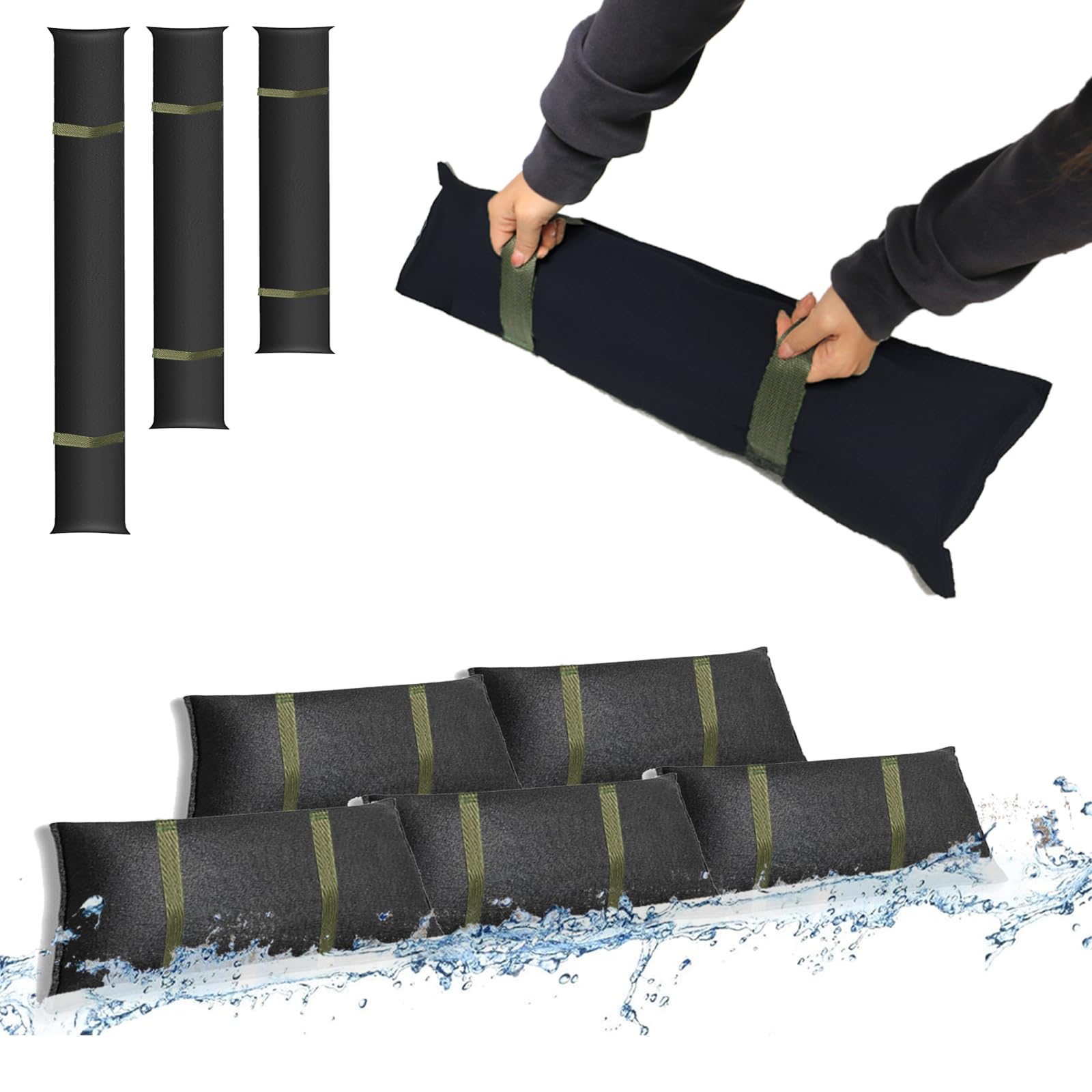 Estresen 3FT-4Pack Water Leak Absorber, Water Barrier for Flooding Sandless Sandbags with Handles Water Absorbent Sock Flood Barrier for Garage Door Basement Water Absorbing Snake for Heavy Rain