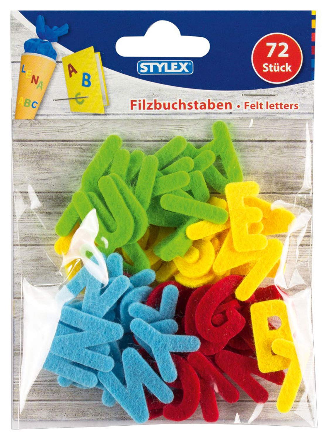 Stylex 46458 Felt Letters with The Complete ABC, 72 Assorted Colours, Ideal for Crafts, Table Decorations and Back to School