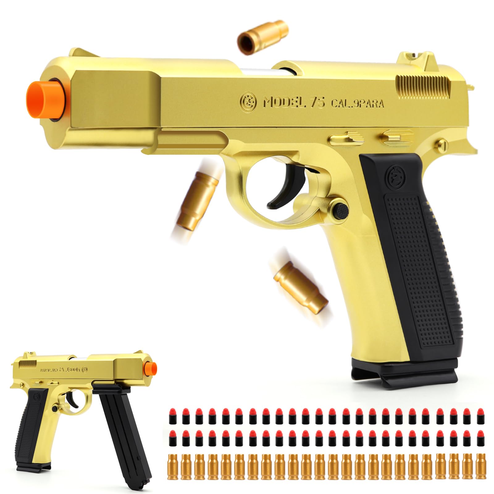 Photo 1 of DaoDaoZhu Soft Bullet Toy Gun Shell Ejecting with 48 Bullets, Gold Toy Guns for Boys, Toy Pistol Fidget Gun, Realistic Play Gun Model, Halloween Christmas Birthday Gifts for Boys Kids Adults Age 8+