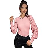Floerns Women's Solid Puff Sleeve Crew Neck Casual T Shirt Top