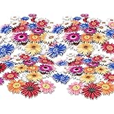 Wooden Chrysanthemum Buttons, 50 Pcs Colorful Vintage Flower Pattern Wood Buttons for Sewing, DIY Handmake Craft, Clothe Butt