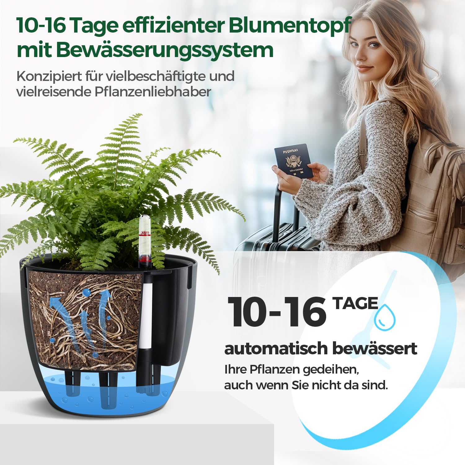 T4U 17,5cm Selbstbewässerungstopf Rund 2er, Kräutertopf für Basilikum Weiß 4