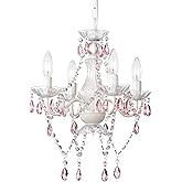 LaLuLa Pink Chandelier White Chandeliers Lighting with Acrylic Crystals Mini 4 Lights Pendant Light for Bedroom and Girls Roo