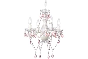 Pink Chandelier White Chandelier Lighting with Acrylic Crystals Mini 4 Lights Chandelier for Bedroom