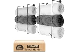 JOBEN OLIGEY 2 Set Towel Rack Holder, Wall Mounted Metal Towel Shelf with Hooks, Minimalist Design Storage Organizer for Towels, Washcloths, Hand Towels, Linens, Yoga Mat, Ideal for Bathroom, Spa, Salon Black