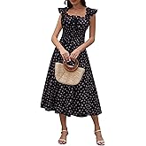 ZTMZA Women's 2026 Summer Flowy Maxi Dresses Casual Ruffle Sleeve Square Neck Smocked Waist Beach Vacation A Line Long Dress