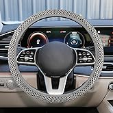 UHANBUT Elastic Stretch Steering Wheel Cover, Anti-Slip 15 inch Microfiber Odorless Breathable Ice Silk Car Steering Wheel Protector, Easy Carry, Warm in Winter & Cool in Summer (Grey)