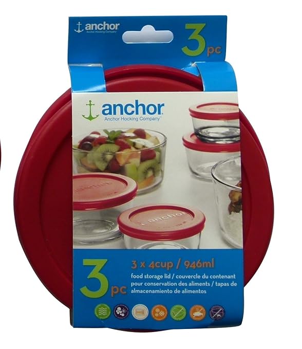 Anchor Hocking Replacement Lid 4 Cup/946 ml, set of 3 lids, red round