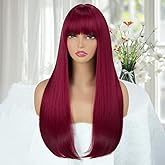 BESSY HAIR Red Hair Wigs for Women Long Straight Dark Bunrgundy Wig with Bangs Heat Resistant Synthetic Colored Wigs for Girls Daily Party Cosplay Halloween Costume Use 24 Inch (Burgundy)