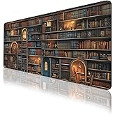 Shelves Desk Pad Mouse Pad Retro Old Bookshelf Bookcase Library Large Gaming Mouse Mat with Stitched Edges,Non-Slip Waterproof Rubber Base Mous Mat Office Computer Keyboard Laptop Home 31.5"x11.8"