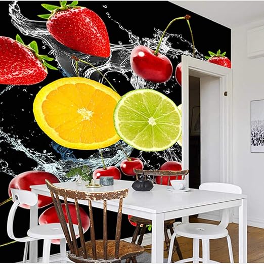 Foto Papel tapiz Hd Agua en aerosol Fruta Cereza Fresa Mural estéreo 3D