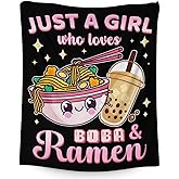 Cute Blanket for Girls - Ramen Throw Blanket Gifts for Kids Ramen Lovers - 40 x 50 Inches Black Soft Flannel Food Blankets for Couch Sofa Chair Bed
