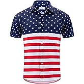 ENVMENST Men's American Flag Button Down Shirts Casual Short Sleeve Patriotic Hawaiian Shirt